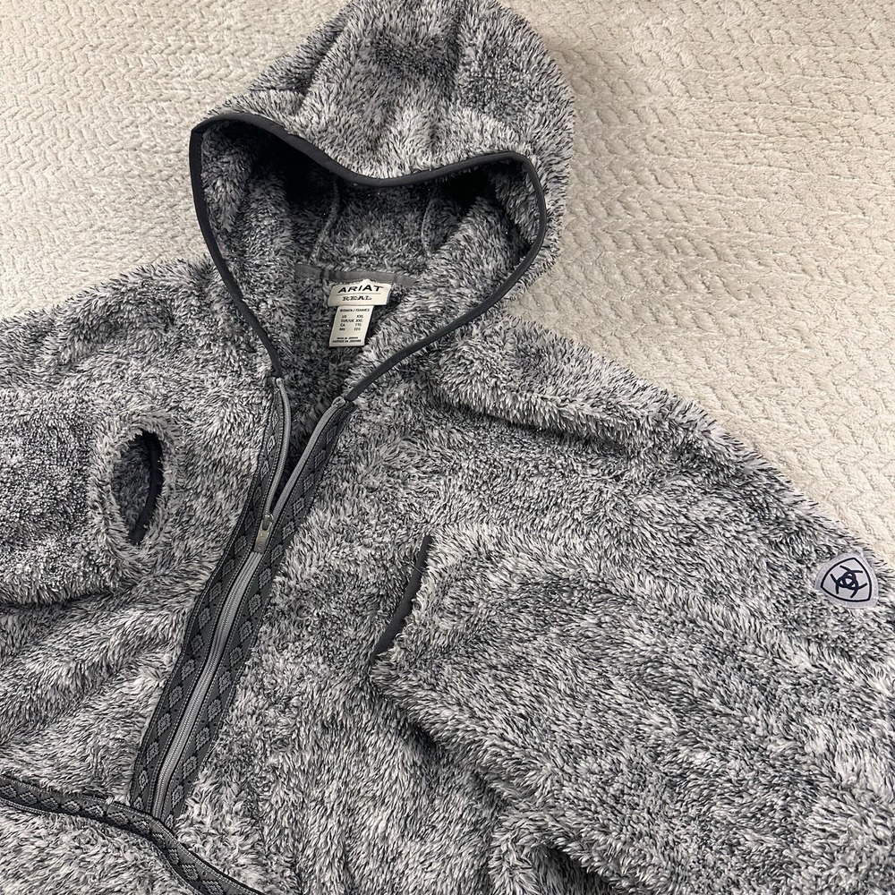 Ariat Pull Over Hoodie 1/2 Zip Lurex Berber Silver Gray Glitter Women's XXL COZY